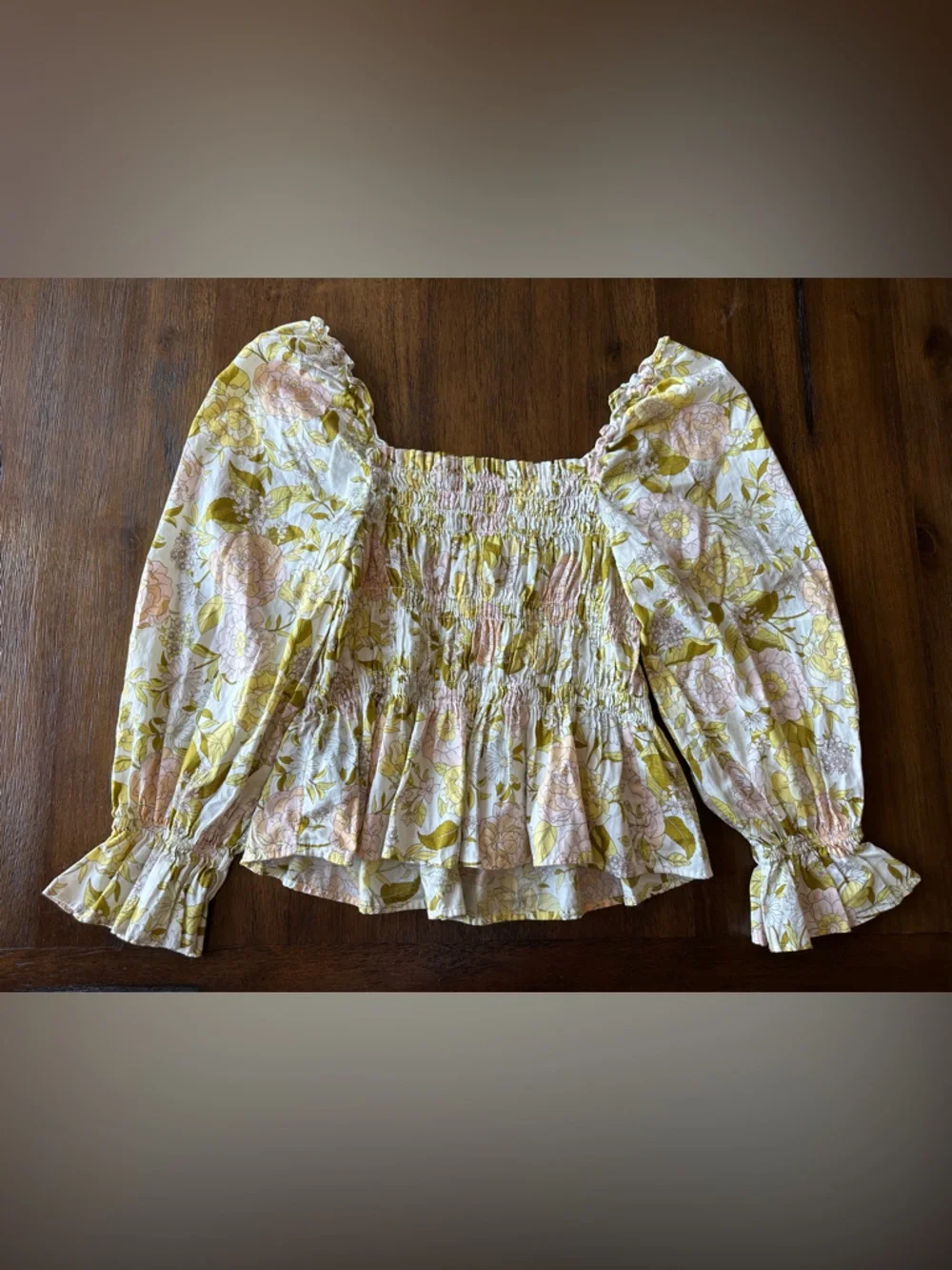 Who What Wear Floral Smocked Peasant Top in Yellow and Pink- size Small - Picture 5 of 5